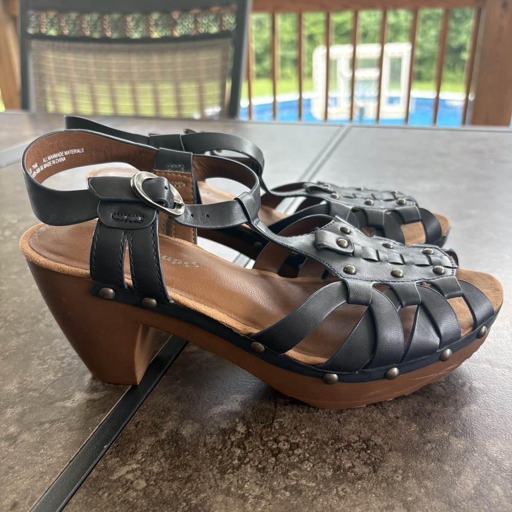 BareTraps Saylor Sandals Women's Size 7.5‎ Navy Blue Open Toe Strappy Studded